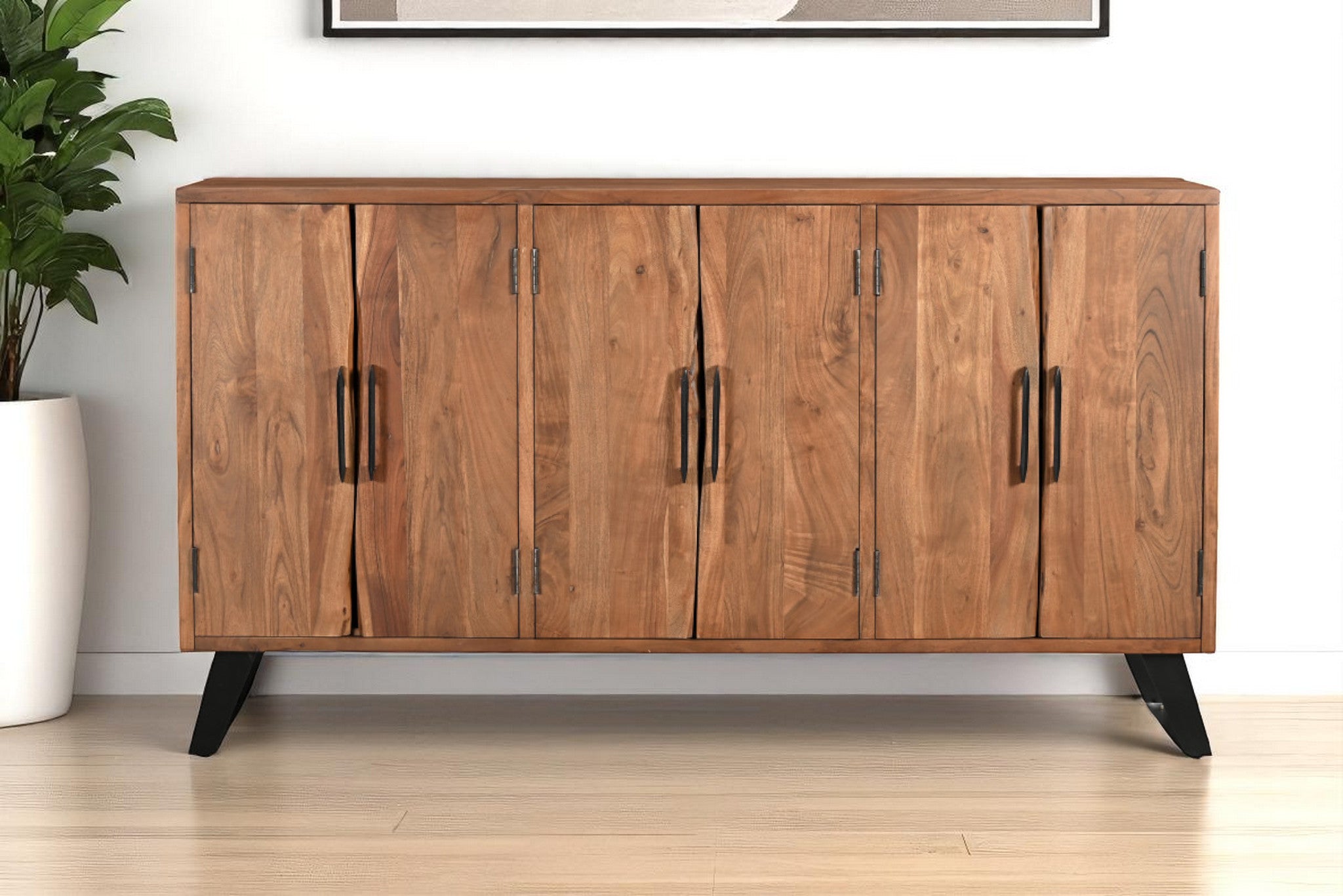 69" Brown Solid Wood Live Edge Sideboard with Six Doors-Sideboards-DECOROLALA