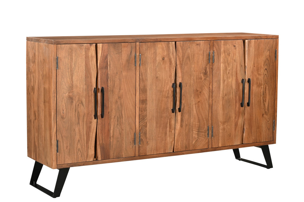 69" Brown Solid Wood Live Edge Sideboard with Six Doors-Sideboards-DECOROLALA