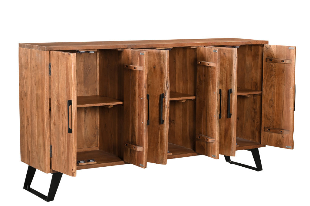 69" Brown Solid Wood Live Edge Sideboard with Six Doors-Sideboards-DECOROLALA