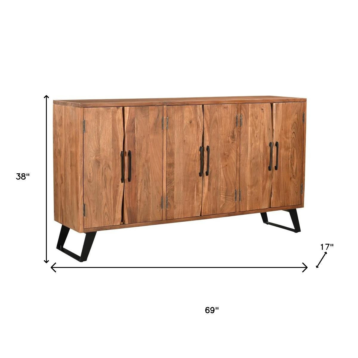 69" Brown Solid Wood Live Edge Sideboard with Six Doors-Sideboards-DECOROLALA