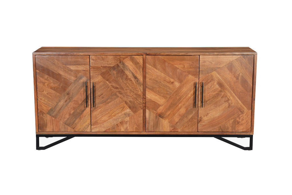 82" Brown Solid Wood Carved Geometric Sideboard with Four Doors-Sideboards-DECOROLALA