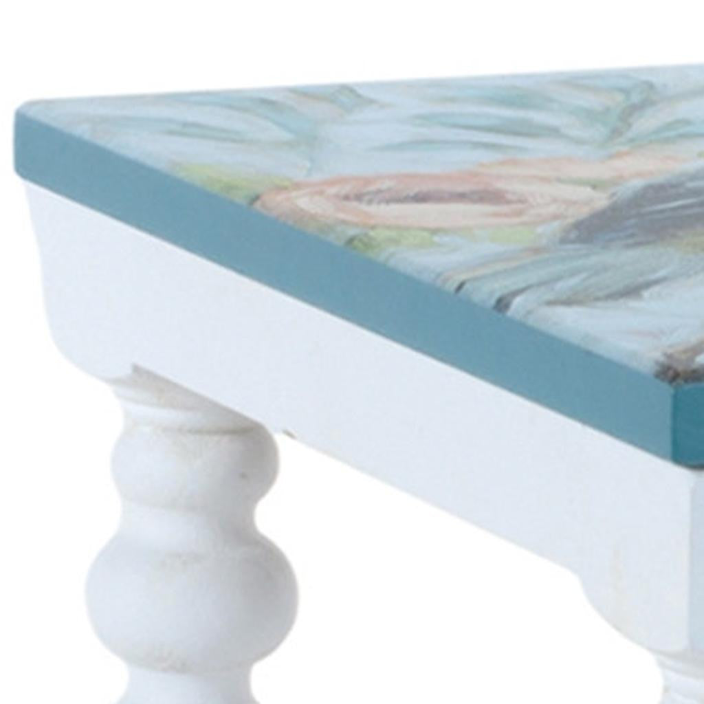 Set of Two Blue And White Solid and Manufactured Wood Floral Square Riser Tray-3