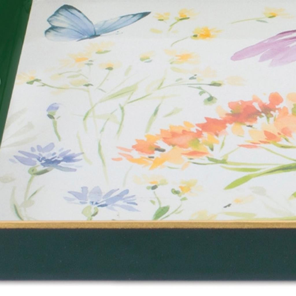 17" Green And White Watercolor Floral Serving Tray With Handles-2
