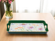 17" Green And White Watercolor Floral Serving Tray With Handles-0