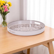 14" Cream And Gray Geometric Pad Print Round Serving Tray With Handles-0
