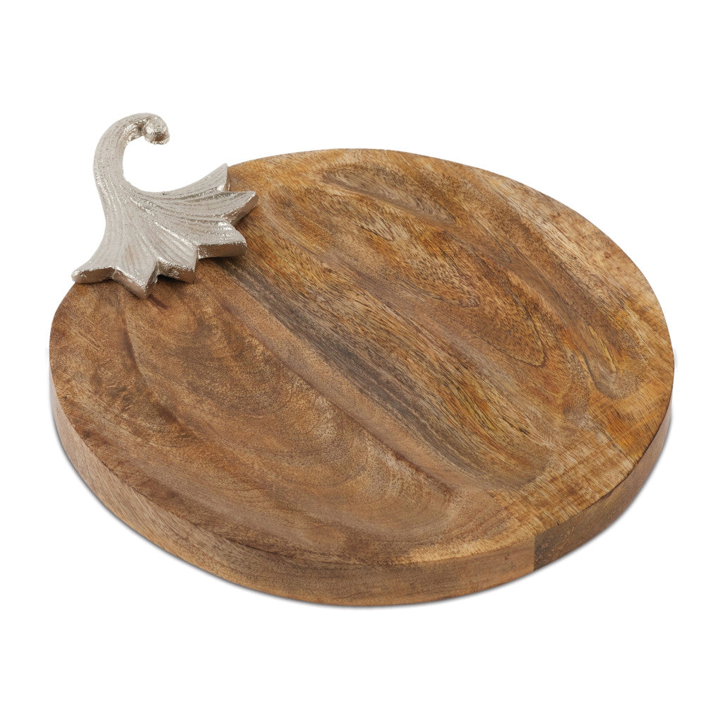 12" Natural Solid Wood Pumpkin Serving Tray-0