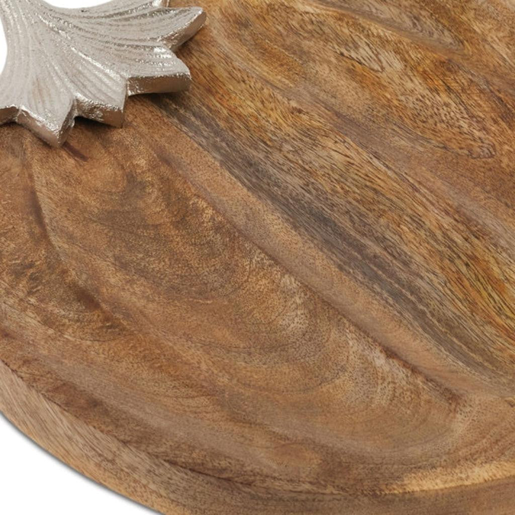 12" Natural Solid Wood Pumpkin Serving Tray-2