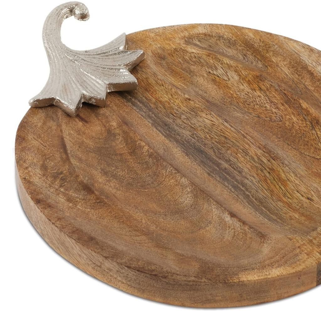 12" Natural Solid Wood Pumpkin Serving Tray-3