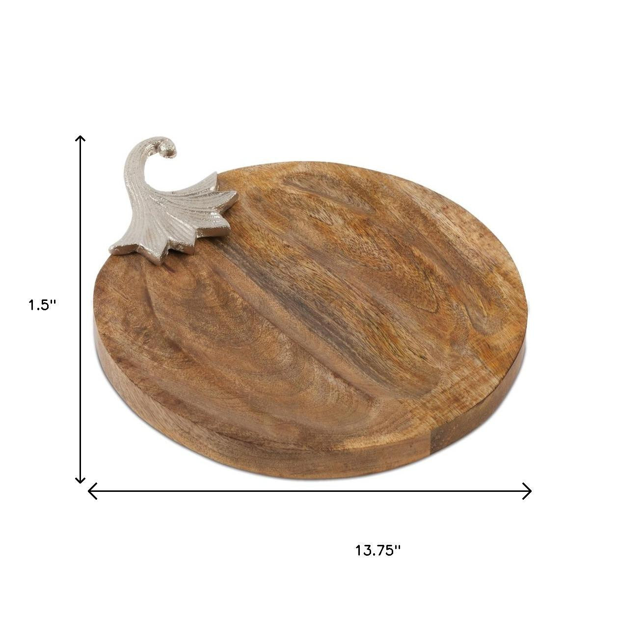 12" Natural Solid Wood Pumpkin Serving Tray-4
