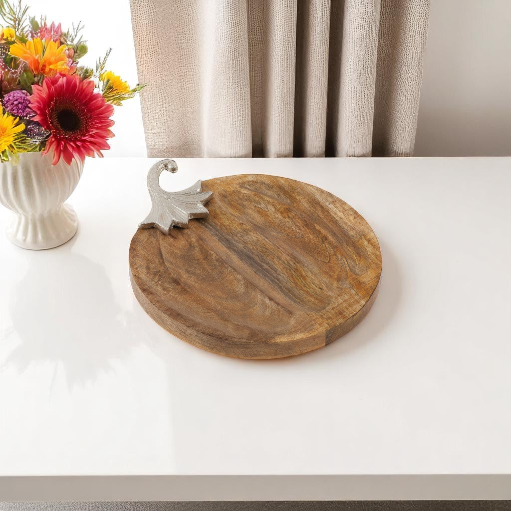 12" Natural Solid Wood Pumpkin Serving Tray-1