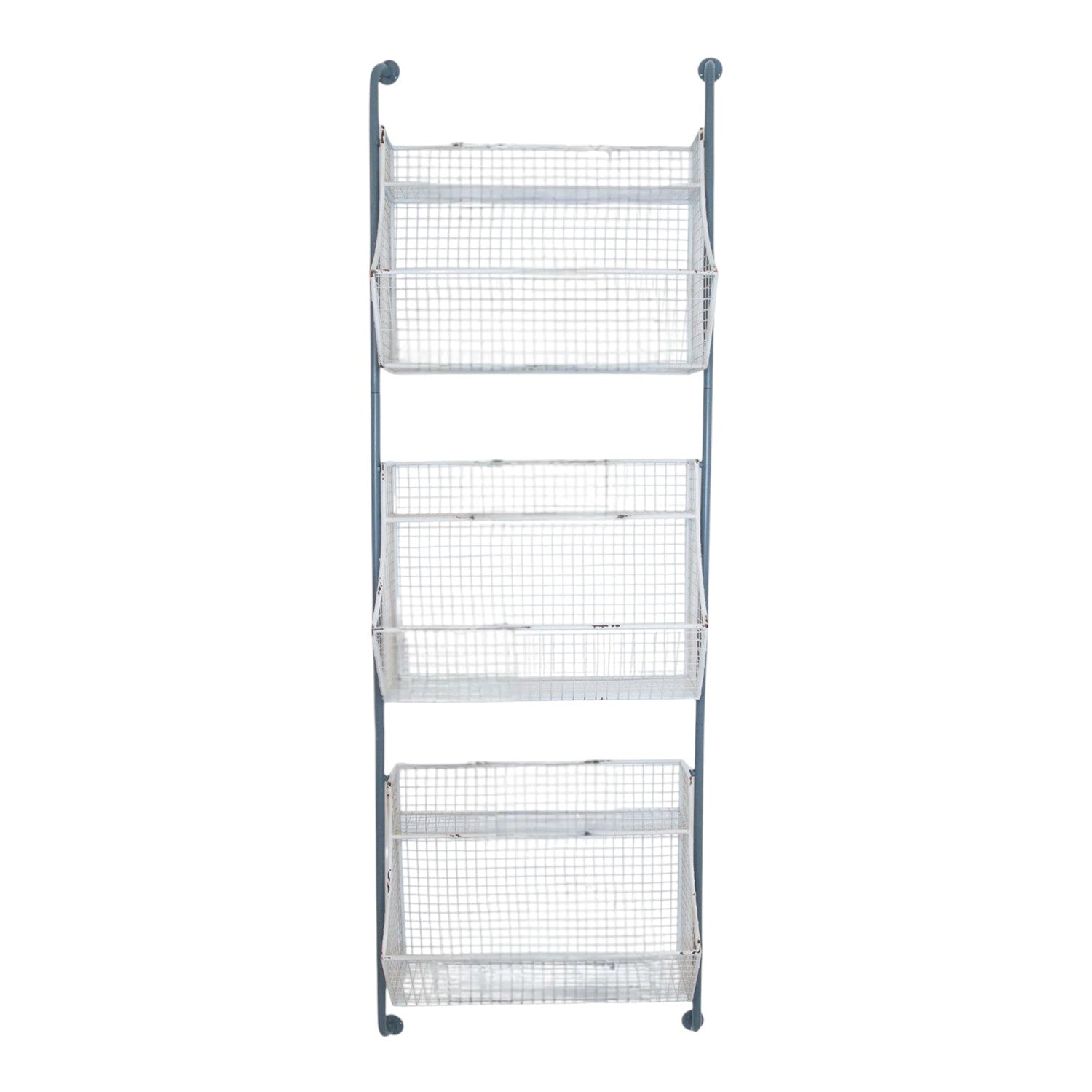 24" White And Gray Metal Baskets Wall Mounted Cubby Shelf-Wall Mounted Shelves-DECOROLALA