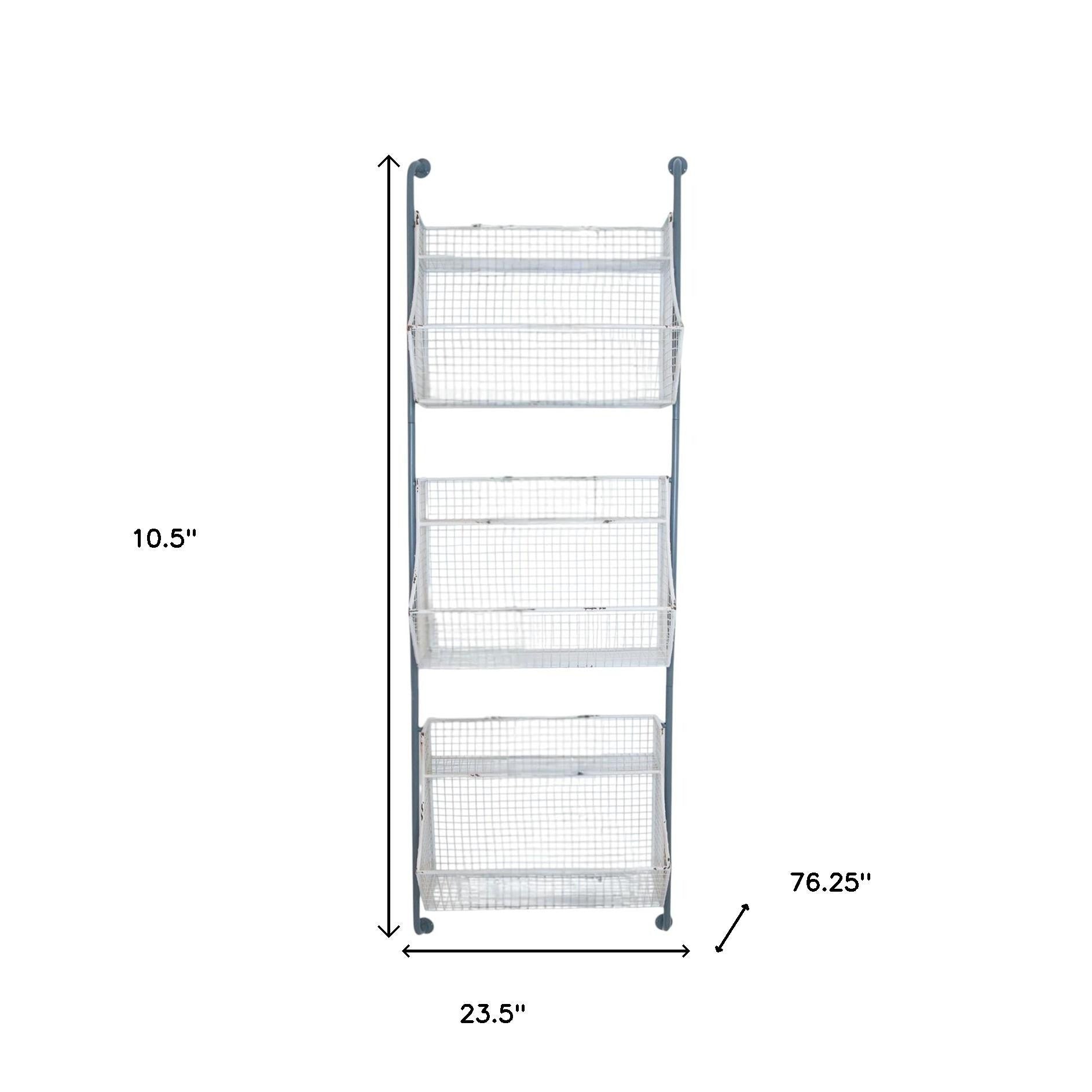 24" White And Gray Metal Baskets Wall Mounted Cubby Shelf-Wall Mounted Shelves-DECOROLALA
