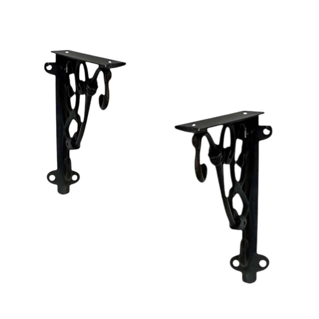 8" Set Of Two Black Metal Wall Mounted Shelf Brackets-Wall Mounted Shelves-DECOROLALA