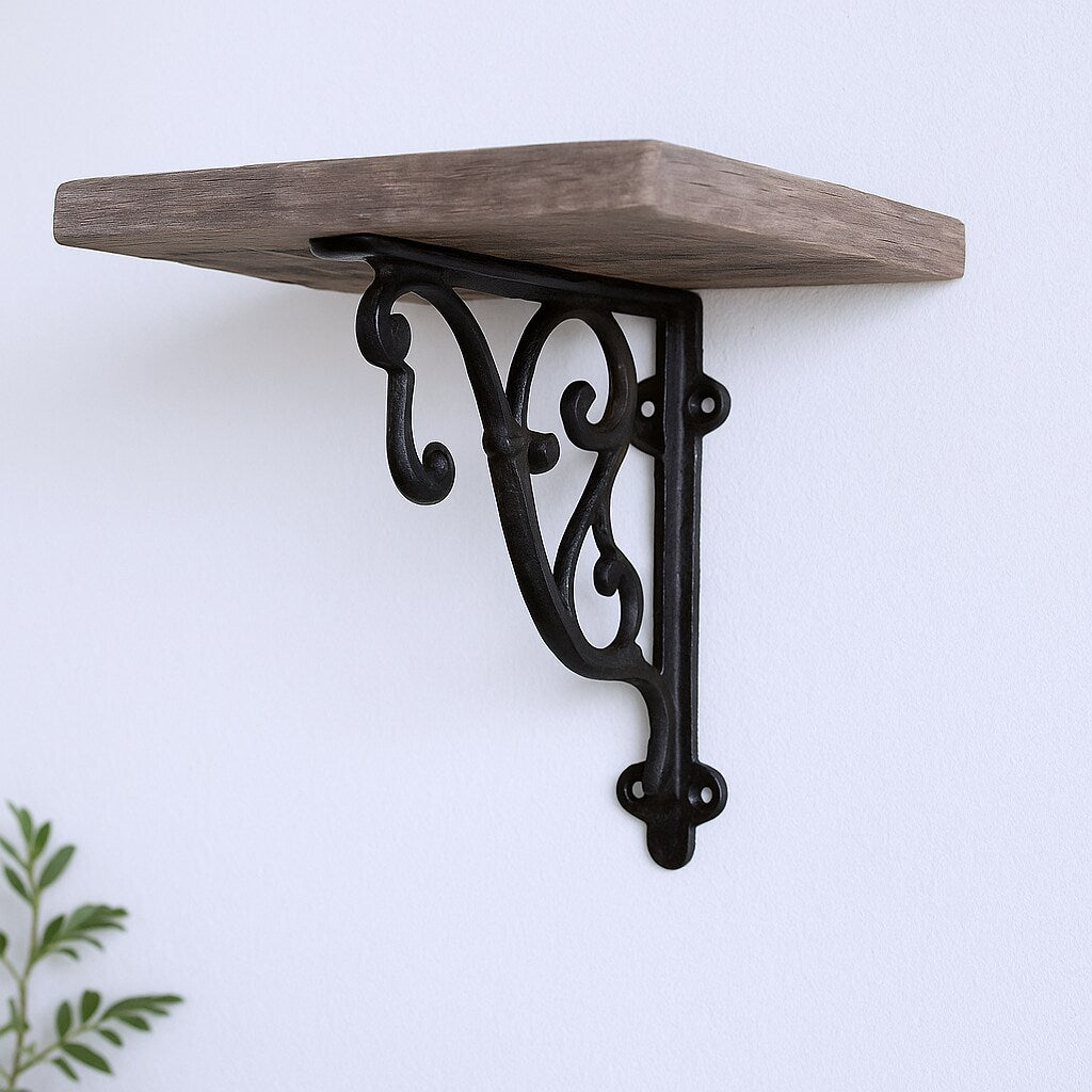 8" Set Of Two Black Metal Wall Mounted Shelf Brackets-Wall Mounted Shelves-DECOROLALA