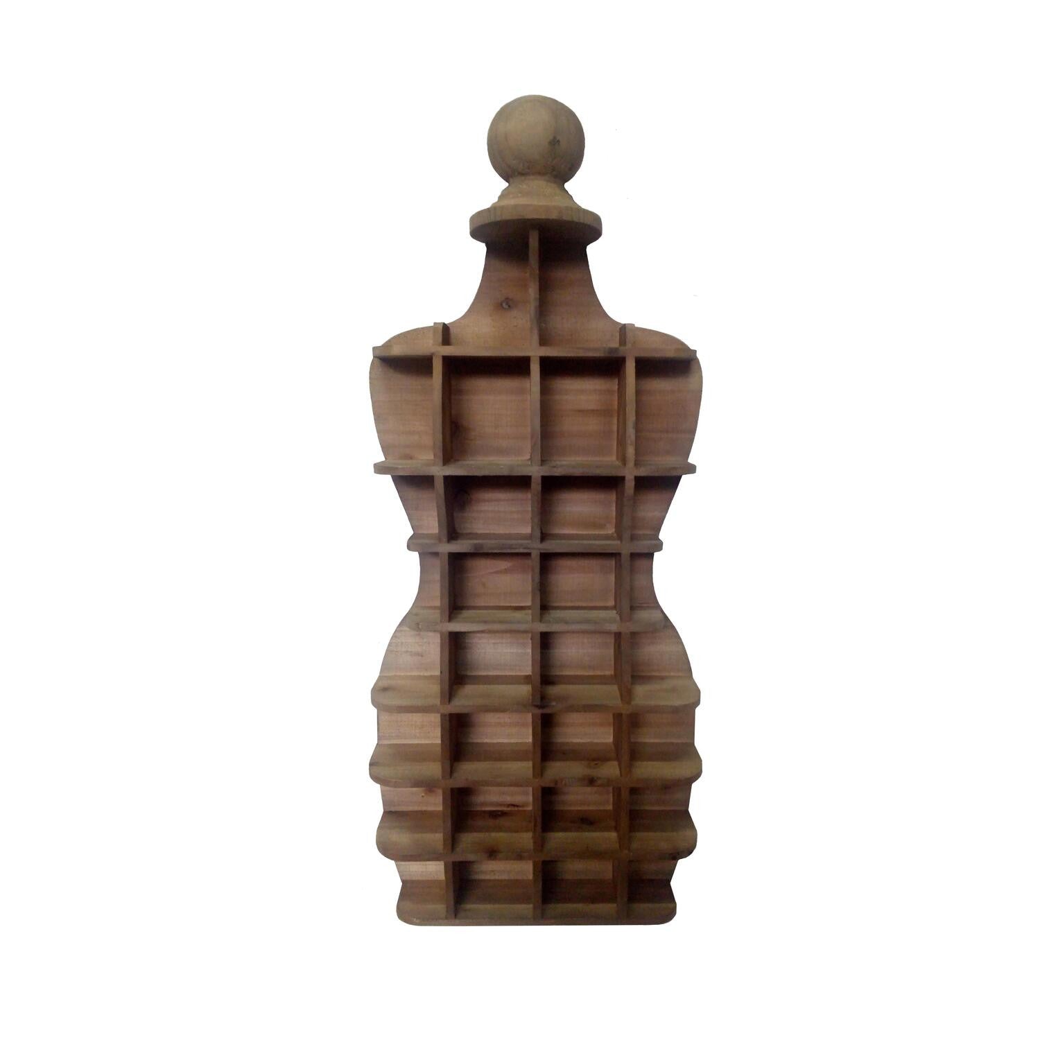 18" Brown Wood Novelty Shape Multi Compartment Wall Mount Accent Shelf-Wall Mounted Shelves-DECOROLALA