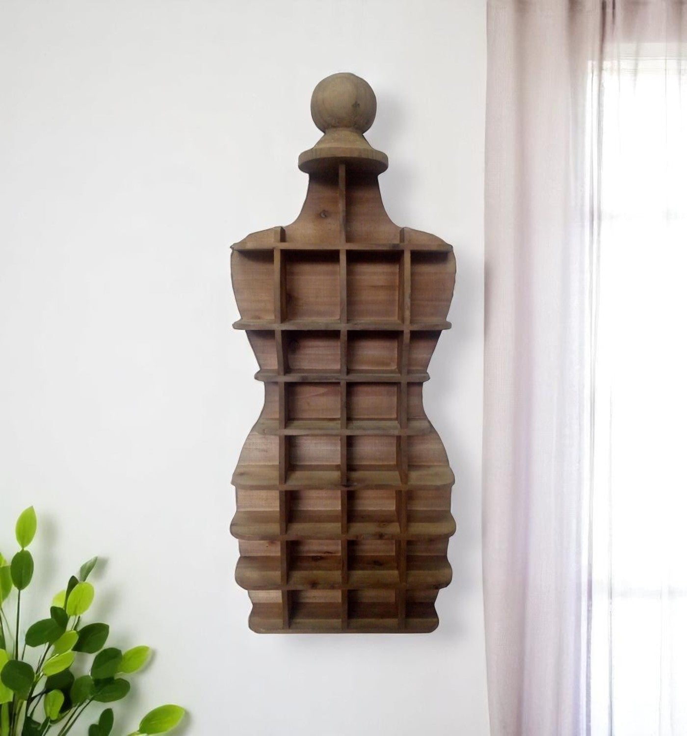 18" Brown Wood Novelty Shape Multi Compartment Wall Mount Accent Shelf-Wall Mounted Shelves-DECOROLALA