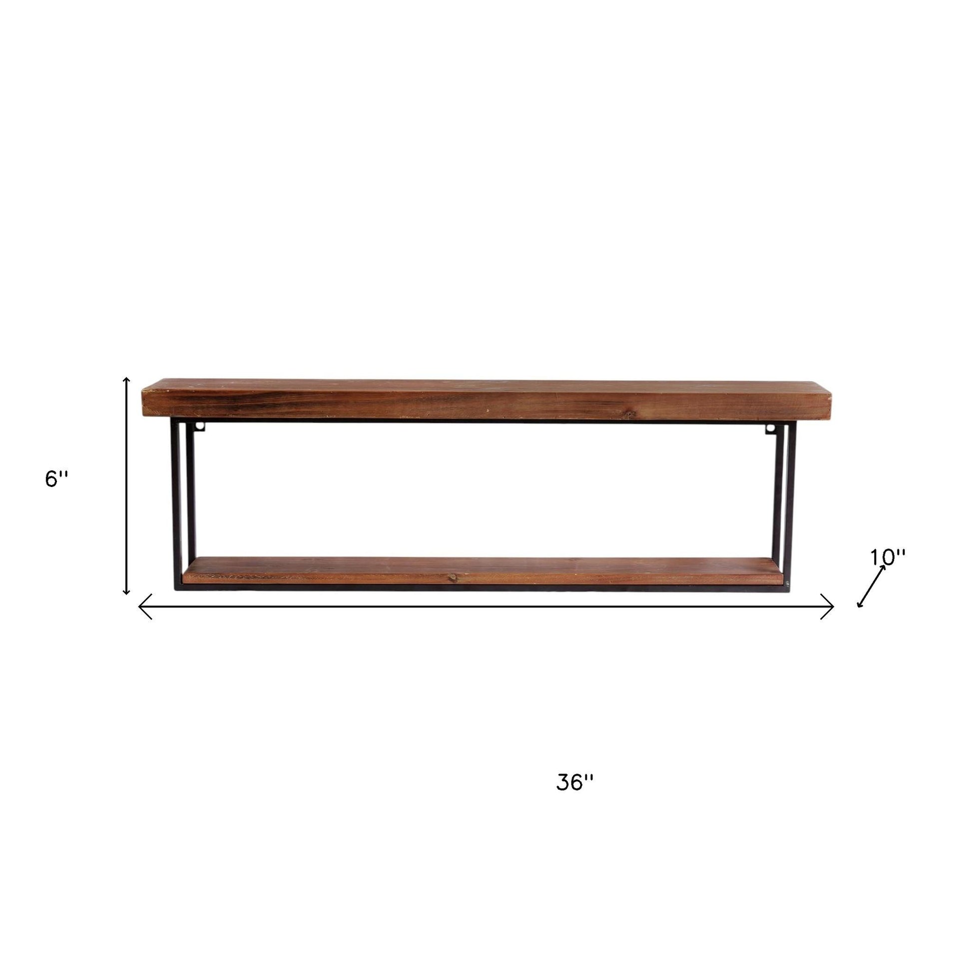 36" Set Of Two Black And Brown Wood And Metal Two Level Accent Shelf-Wall Mounted Shelves-DECOROLALA