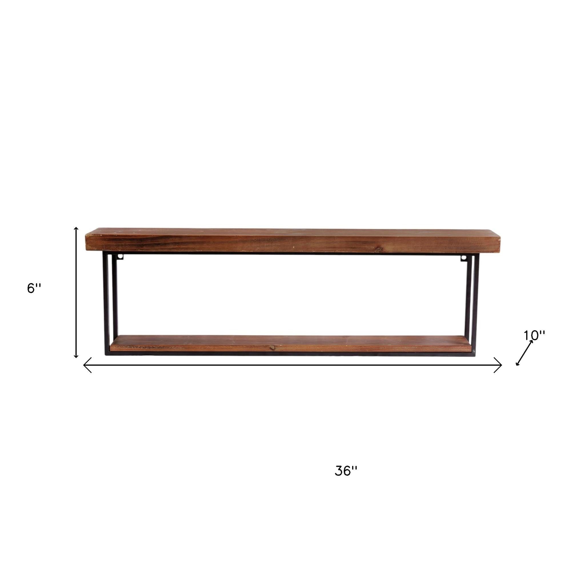 36" Set Of Two Black And Brown Wood And Metal Two Level Accent Shelf-Wall Mounted Shelves-DECOROLALA