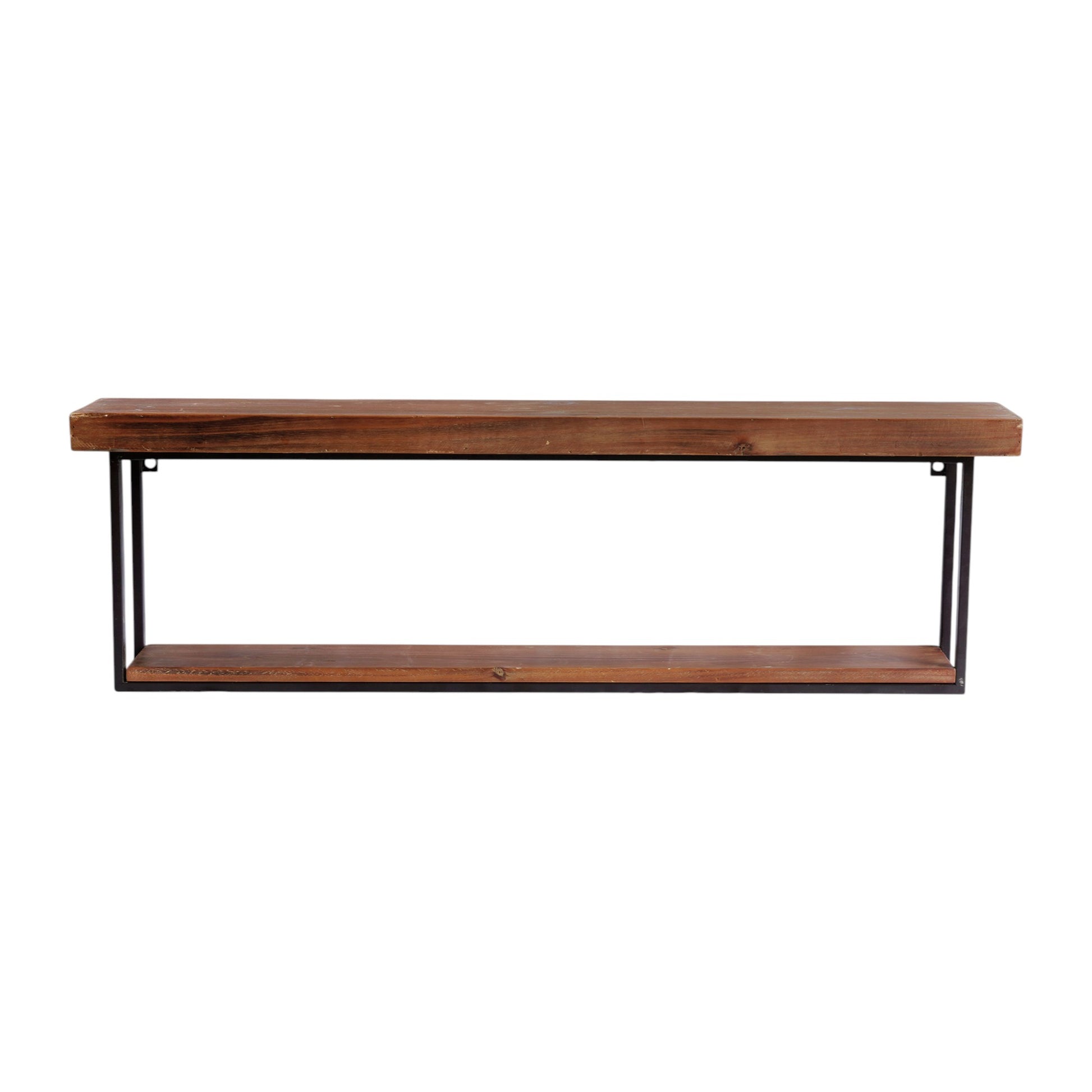 36" Set Of Two Black And Brown Wood And Metal Two Level Accent Shelf-Wall Mounted Shelves-DECOROLALA