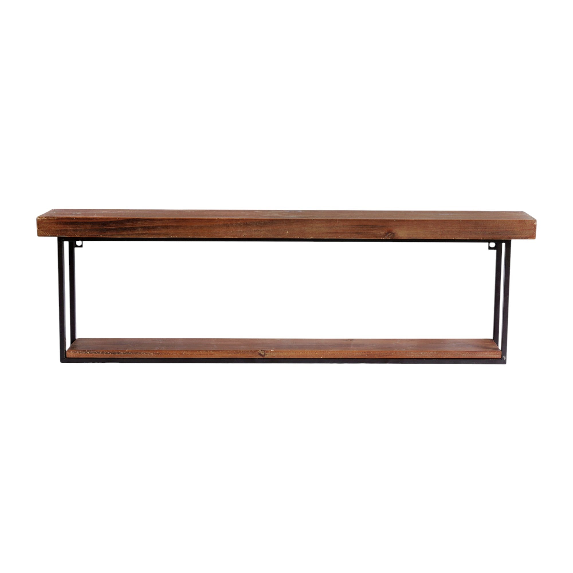 36" Set Of Two Black And Brown Wood And Metal Two Level Accent Shelf-Wall Mounted Shelves-DECOROLALA