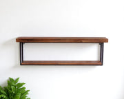 36" Set Of Two Black And Brown Wood And Metal Two Level Accent Shelf-Wall Mounted Shelves-DECOROLALA