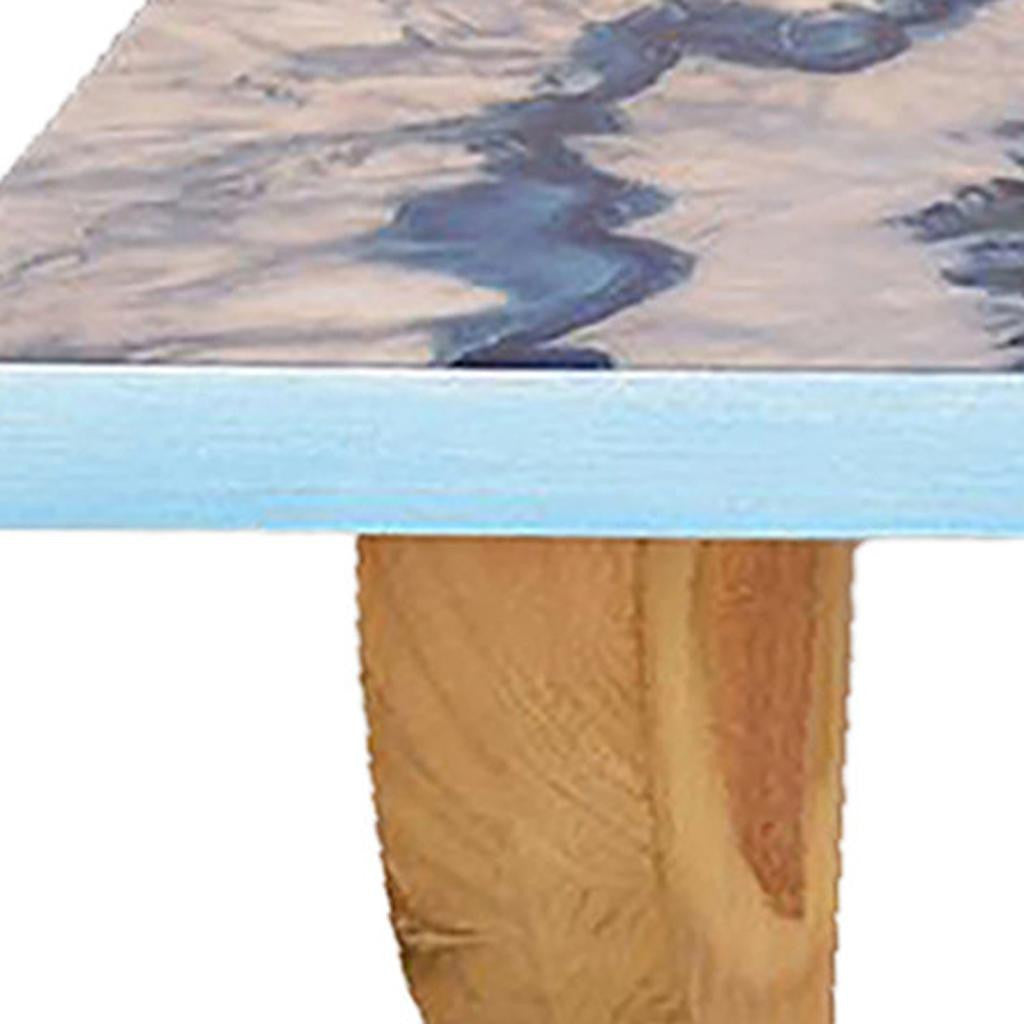 36" Blue And Natural Wood Agate Pattern Wall Mount Accent Shelf-Wall Mounted Shelves-DECOROLALA