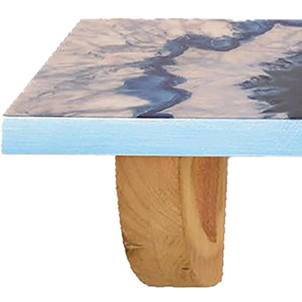 36" Blue And Natural Wood Agate Pattern Wall Mount Accent Shelf-Wall Mounted Shelves-DECOROLALA