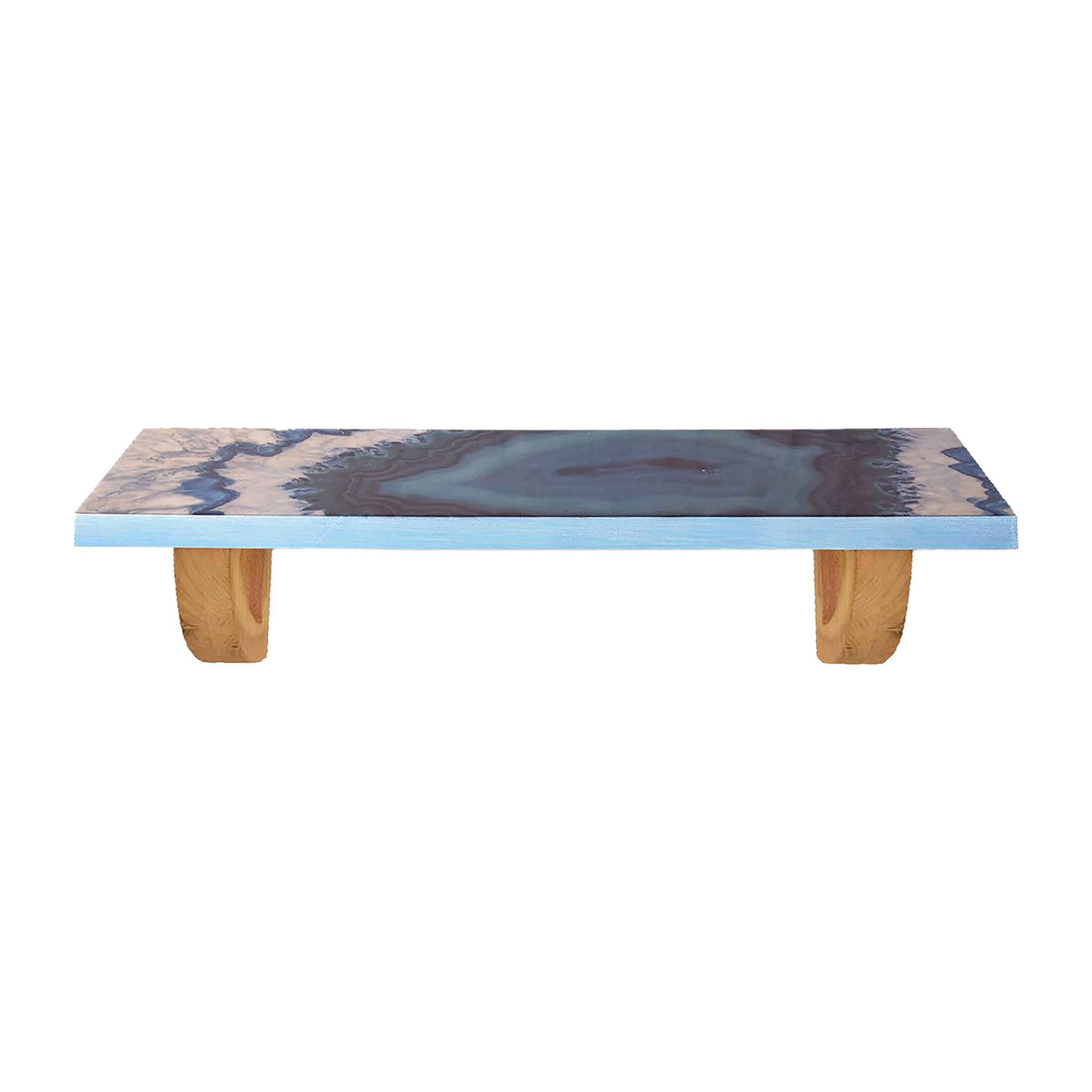 36" Blue And Natural Wood Agate Pattern Wall Mount Accent Shelf-Wall Mounted Shelves-DECOROLALA