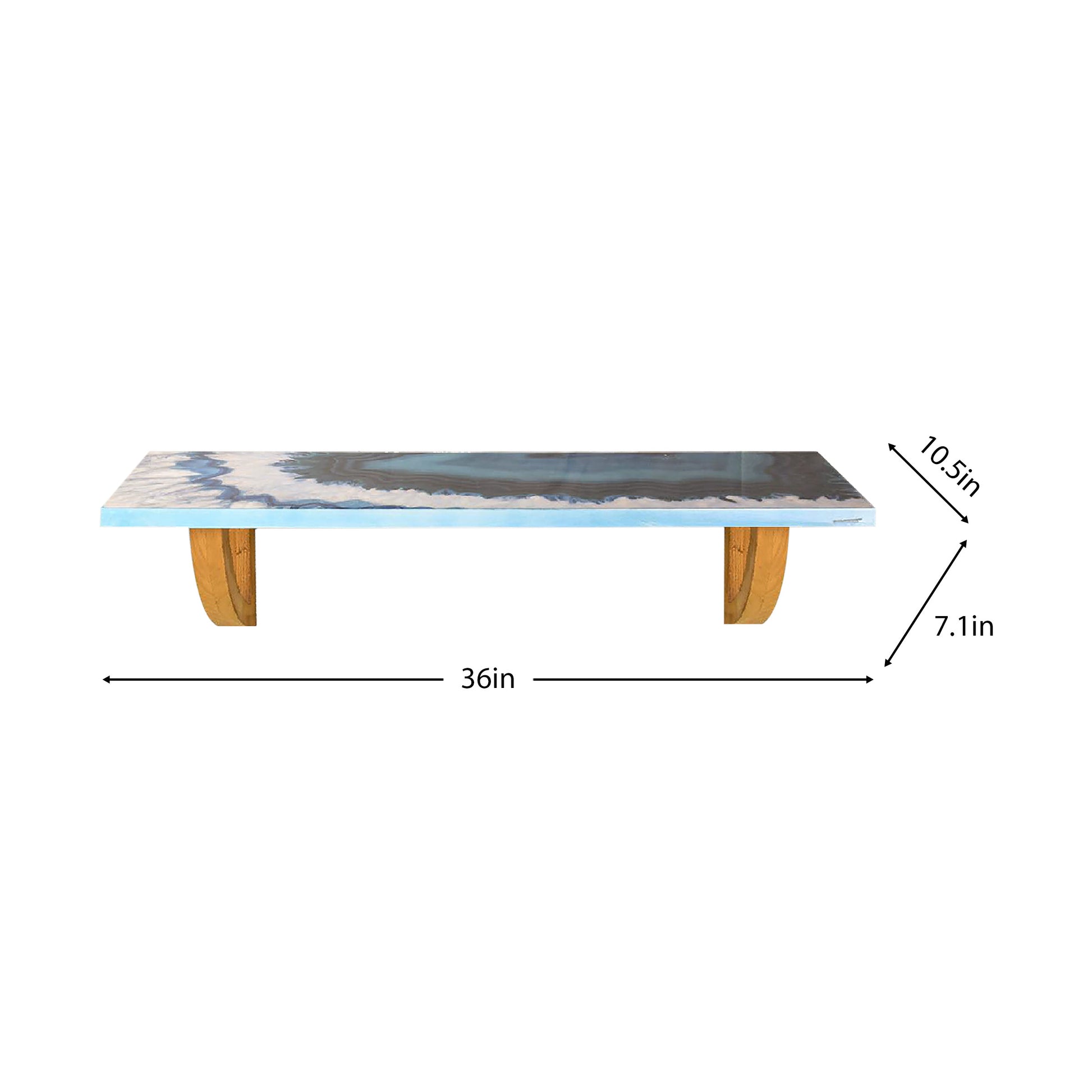 36" Blue And Natural Wood Agate Pattern Wall Mount Accent Shelf-Wall Mounted Shelves-DECOROLALA