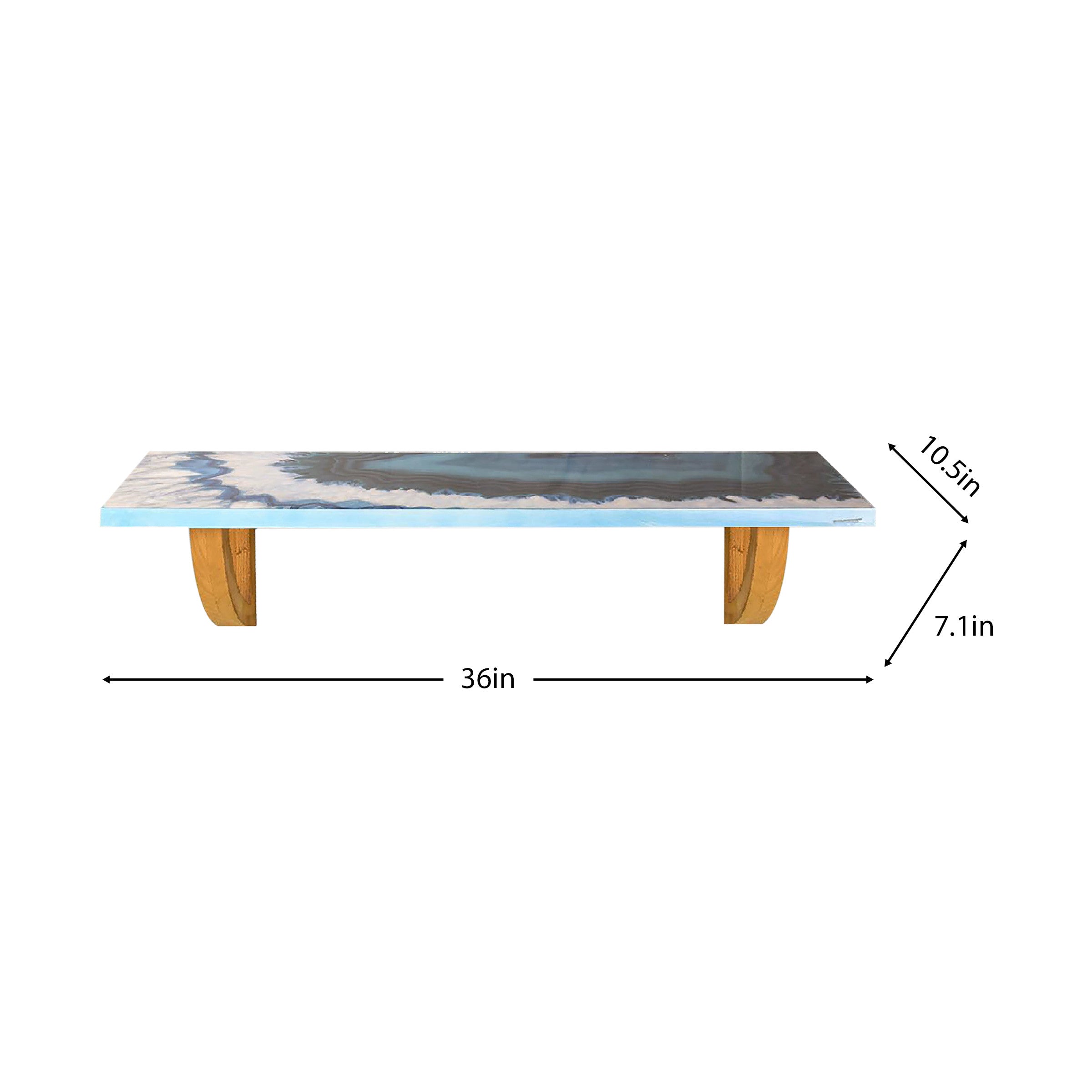 36" Blue And Natural Wood Agate Pattern Wall Mount Accent Shelf-Wall Mounted Shelves-DECOROLALA