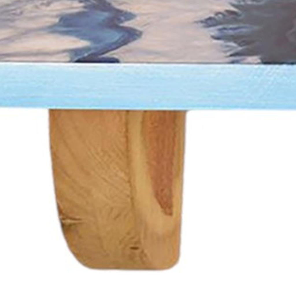 24" Blue And Natural Wood Agate Pattern Wall Mount Accent Shelf-Wall Mounted Shelves-DECOROLALA