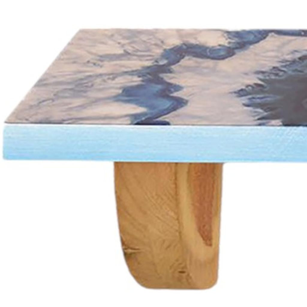 24" Blue And Natural Wood Agate Pattern Wall Mount Accent Shelf-Wall Mounted Shelves-DECOROLALA