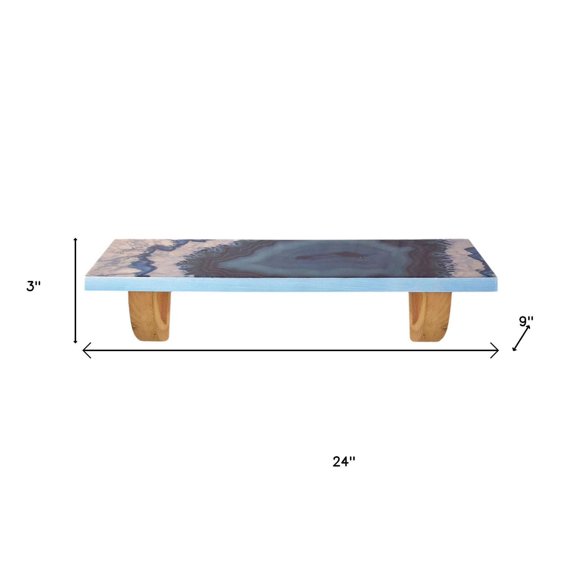 24" Blue And Natural Wood Agate Pattern Wall Mount Accent Shelf-Wall Mounted Shelves-DECOROLALA
