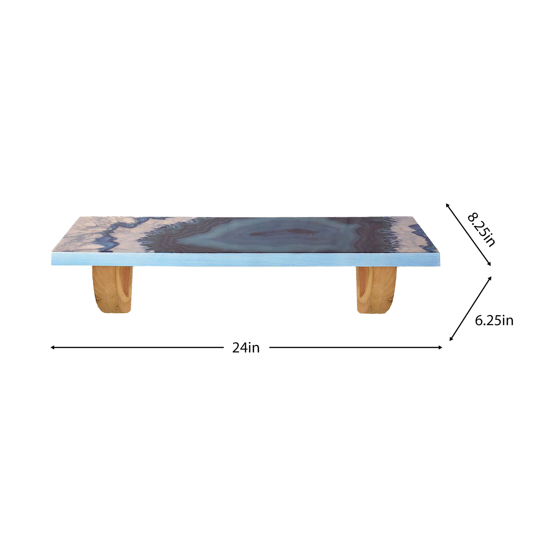 24" Blue And Natural Wood Agate Pattern Wall Mount Accent Shelf-Wall Mounted Shelves-DECOROLALA