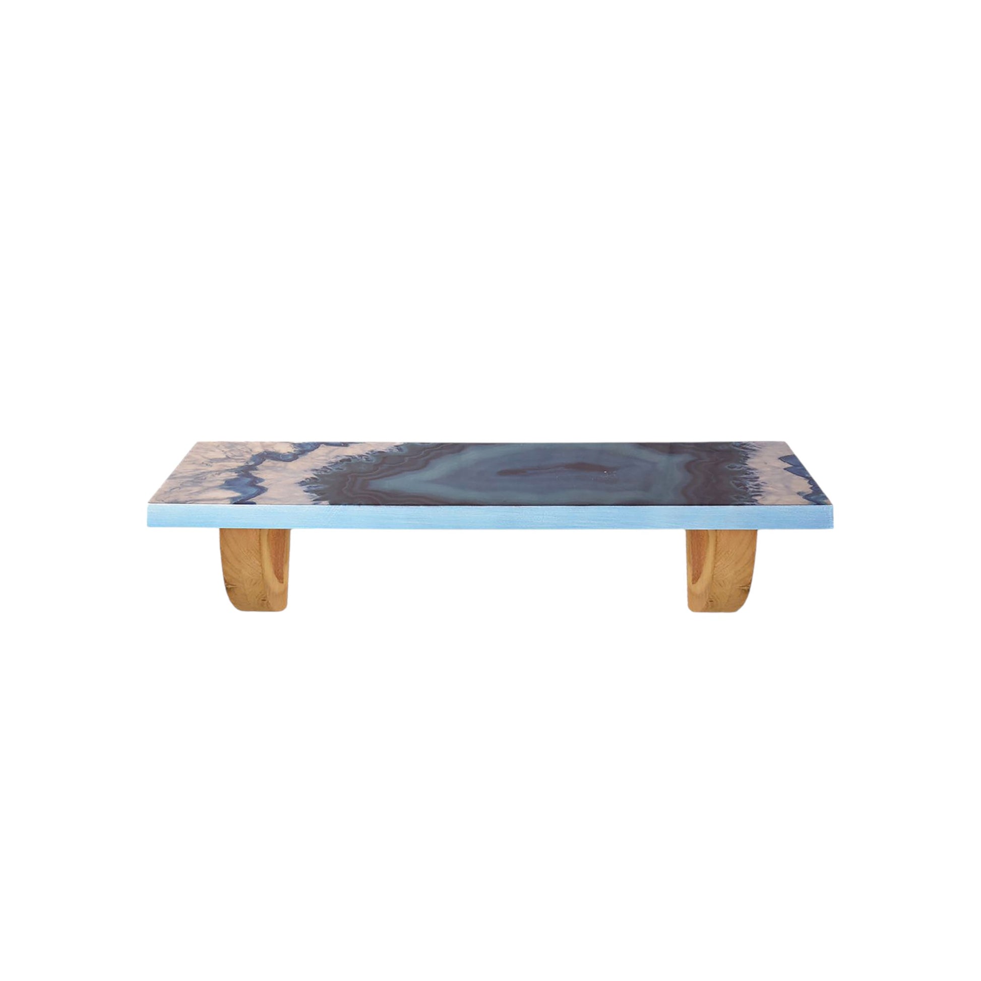 24" Blue And Natural Wood Agate Pattern Wall Mount Accent Shelf-Wall Mounted Shelves-DECOROLALA