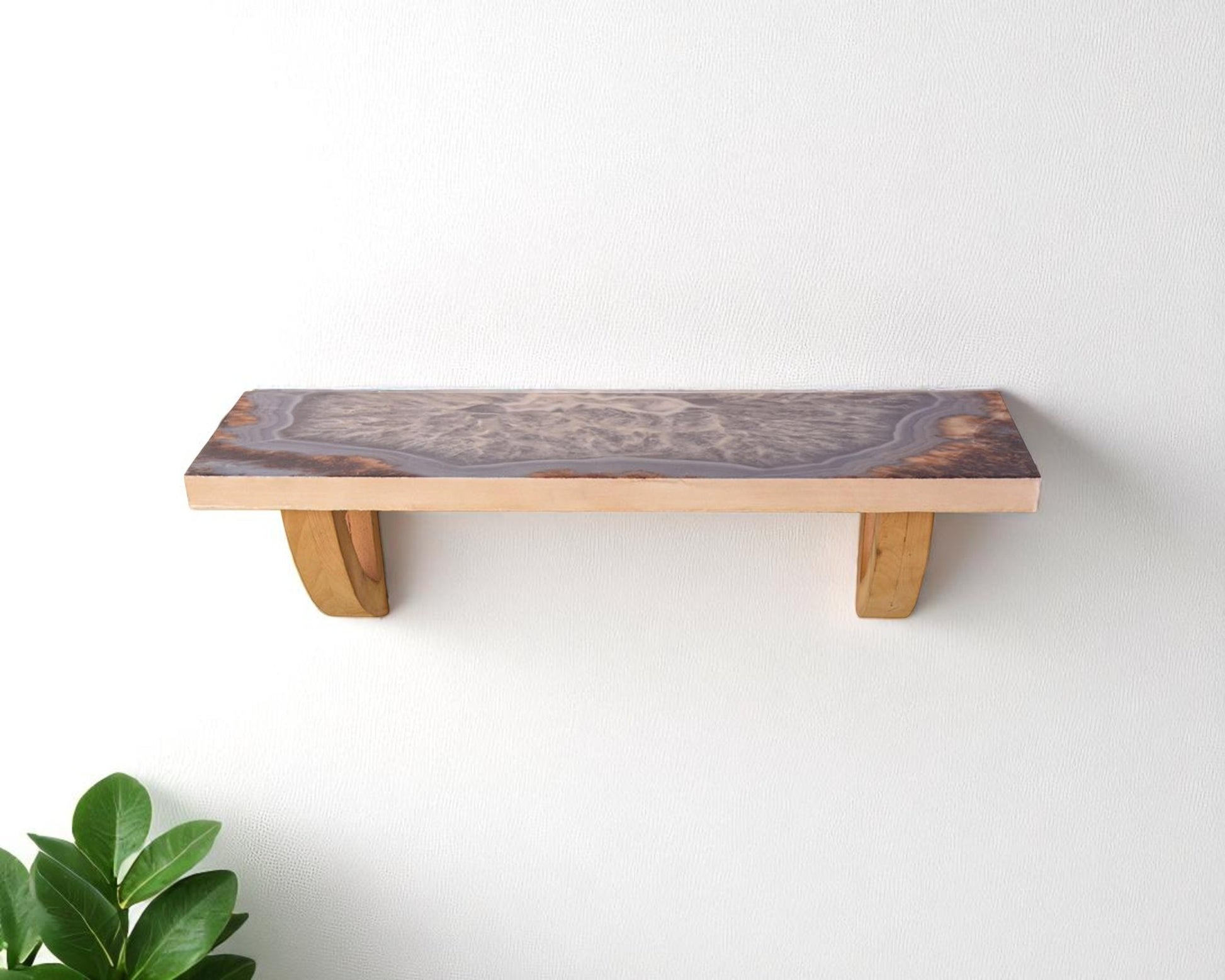 36" Gray And Natural Wood Agate Pattern Wall Mount Accent Shelf-Wall Mounted Shelves-DECOROLALA