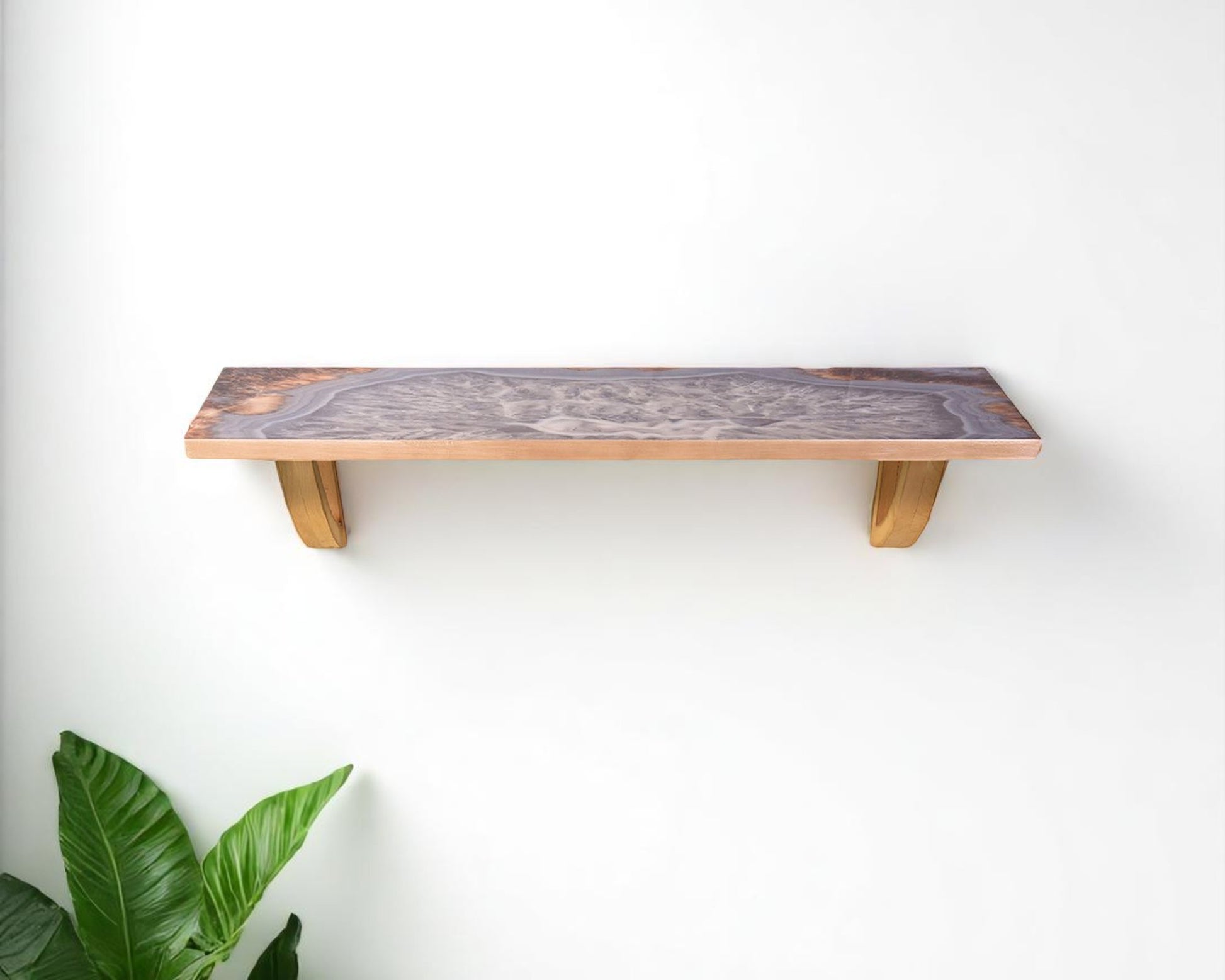 24" Gray And Natural Wood Wall Mounted Accent Shelf-Wall Mounted Shelves-DECOROLALA