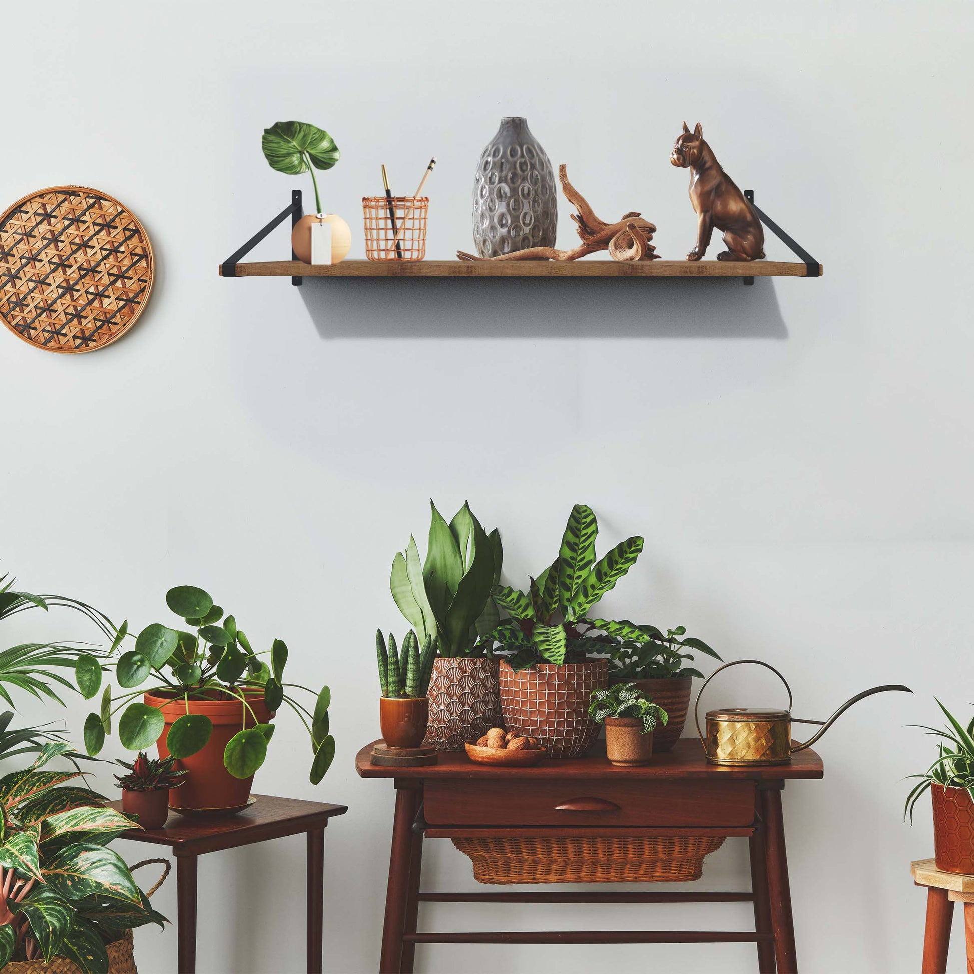 8" Set Of Two Black Metal Wall Mounted Shelf Brackets-Wall Mounted Shelves-DECOROLALA