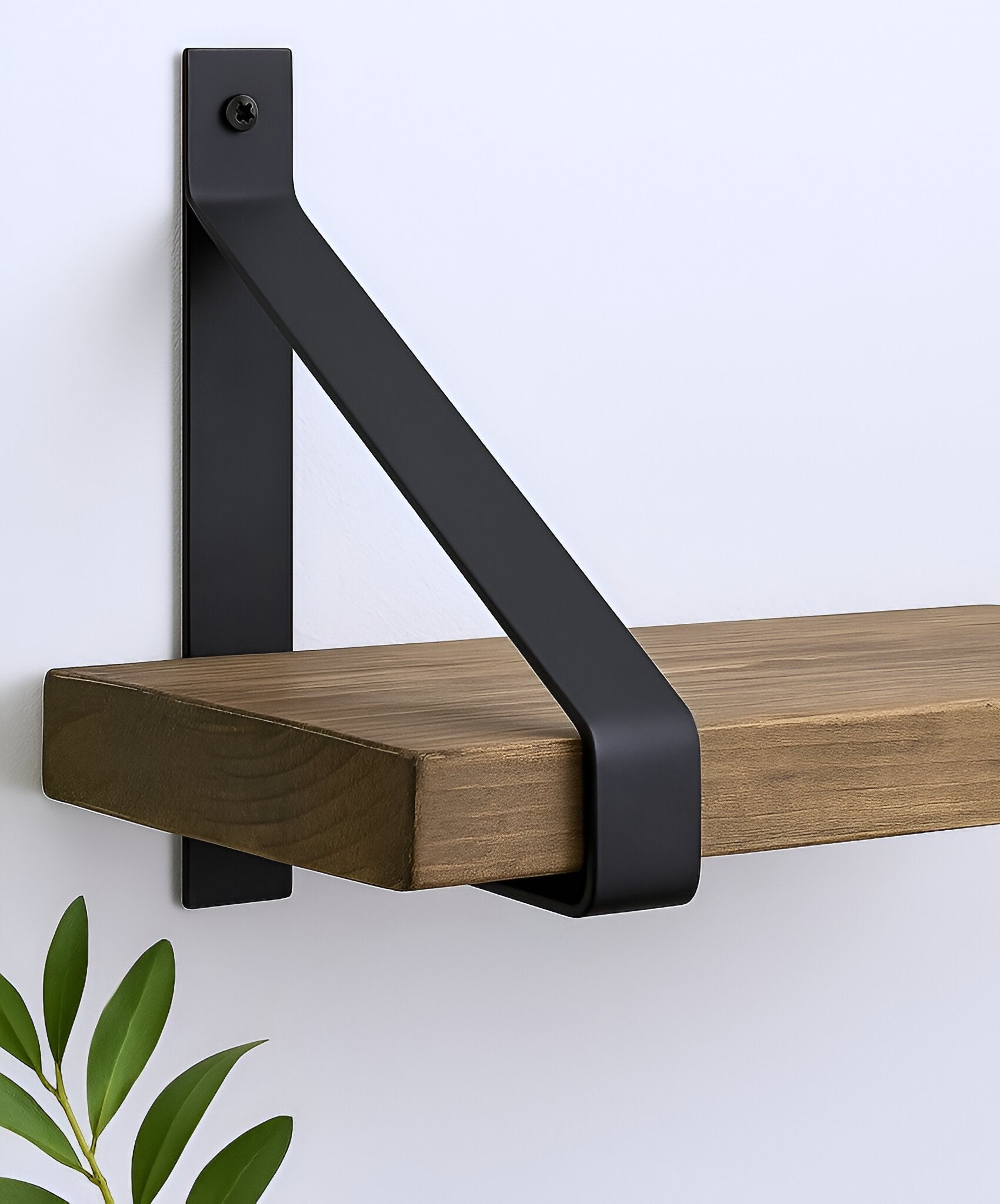 8" Set Of Two Black Metal Wall Mounted Shelf Brackets-Wall Mounted Shelves-DECOROLALA