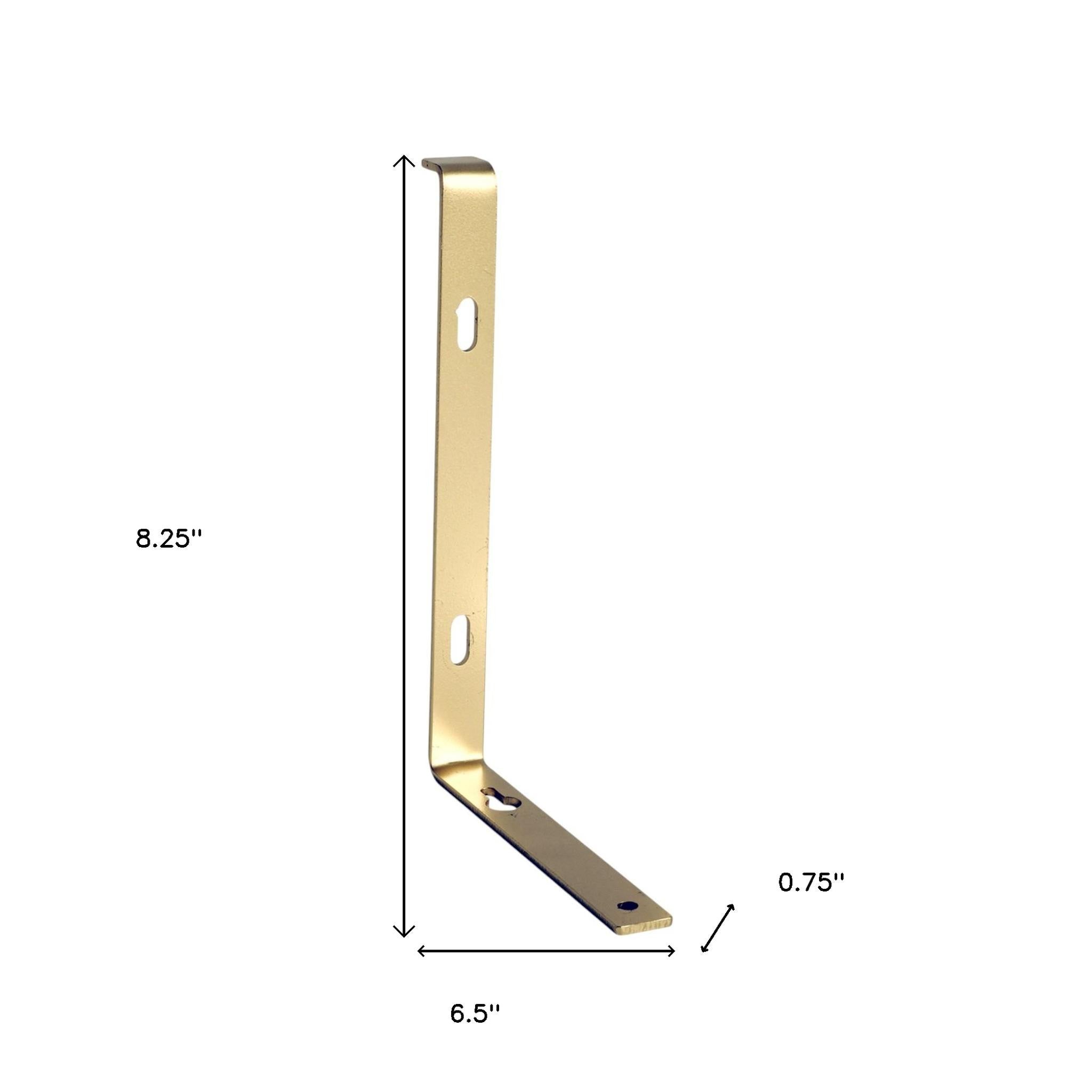 7" Set Of Two Gold Metal Wall Mounted Shelf Brackets-Wall Mounted Shelves-DECOROLALA