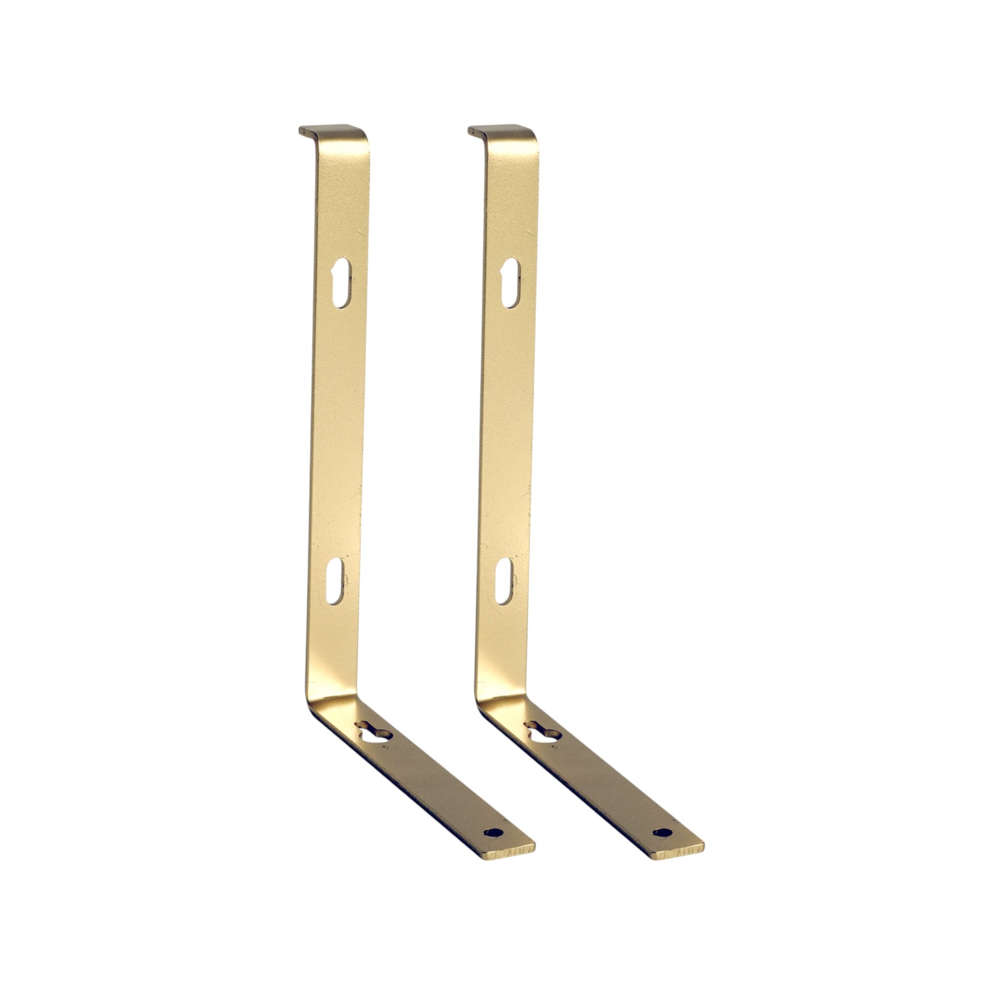 7" Set Of Two Gold Metal Wall Mounted Shelf Brackets-Wall Mounted Shelves-DECOROLALA