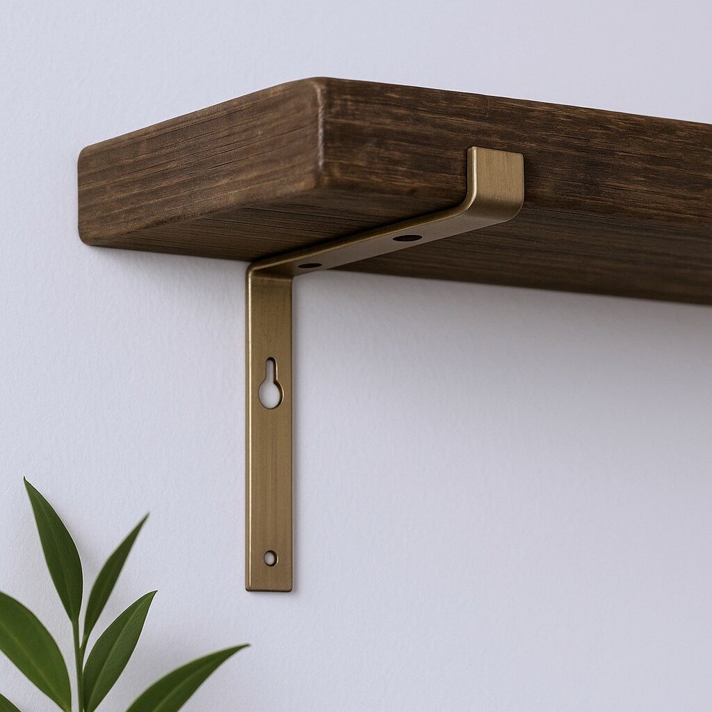 7" Set Of Two Gold Metal Wall Mounted Shelf Brackets-Wall Mounted Shelves-DECOROLALA