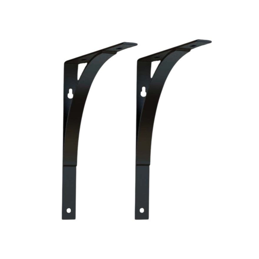8" Set Of Two Black Curved Metal Wall Mounted Shelf Brackets-Wall Mounted Shelves-DECOROLALA