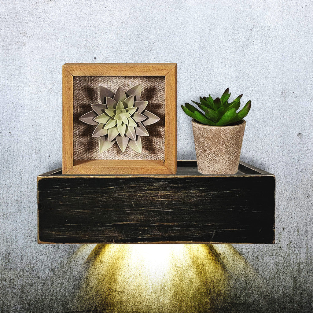10" Black Distressed Wood Wall Mounted Floating Shelf With LED-Wall Mounted Shelves-DECOROLALA