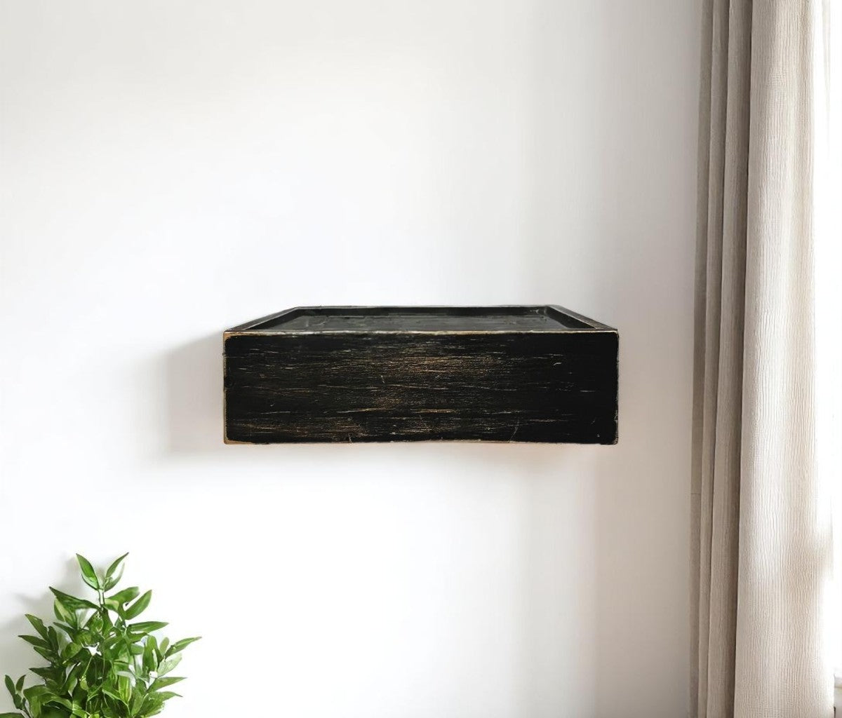 10" Black Distressed Wood Wall Mounted Floating Shelf With LED-Wall Mounted Shelves-DECOROLALA