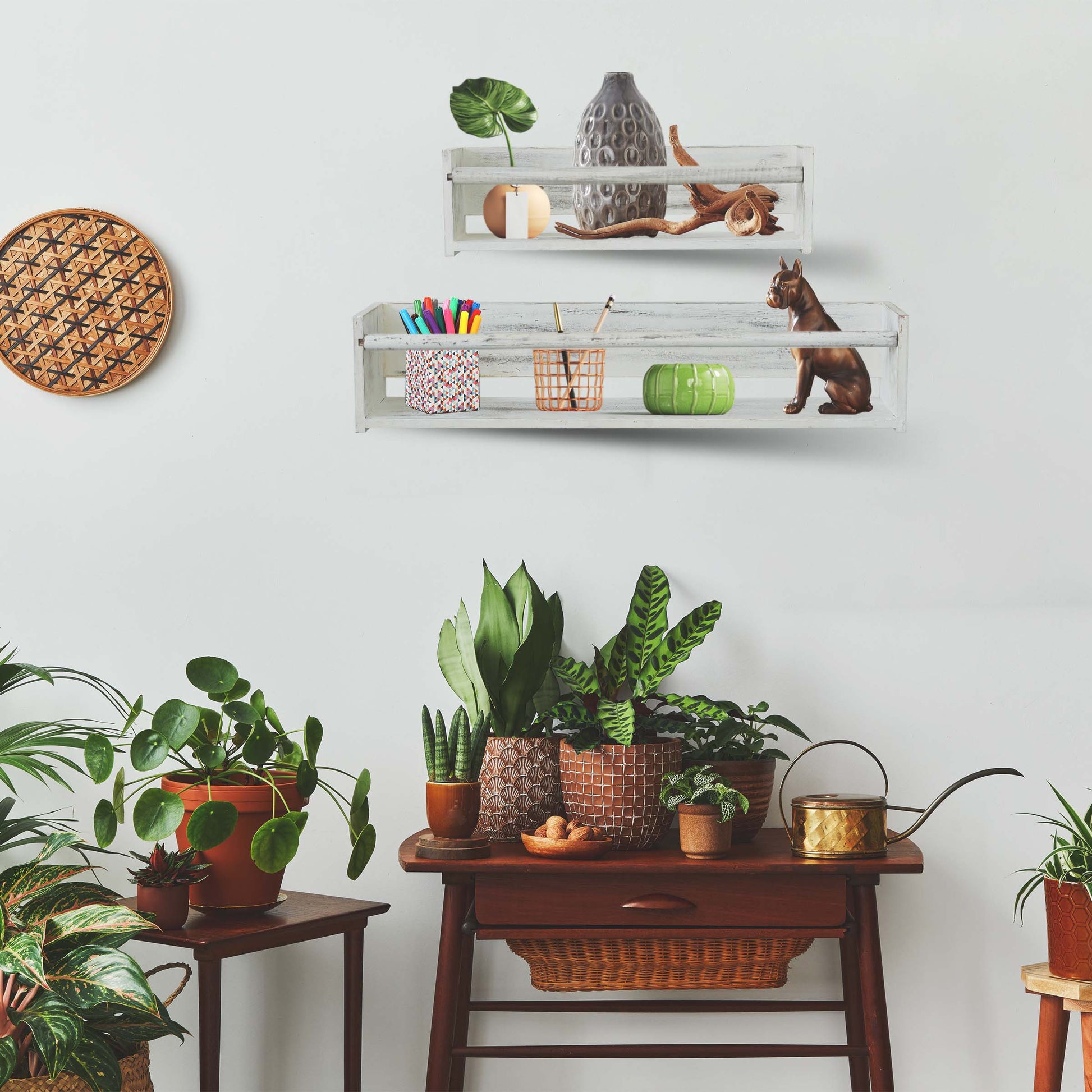 Set Of Two White Wood Wall Mounted Floating Shelves-4