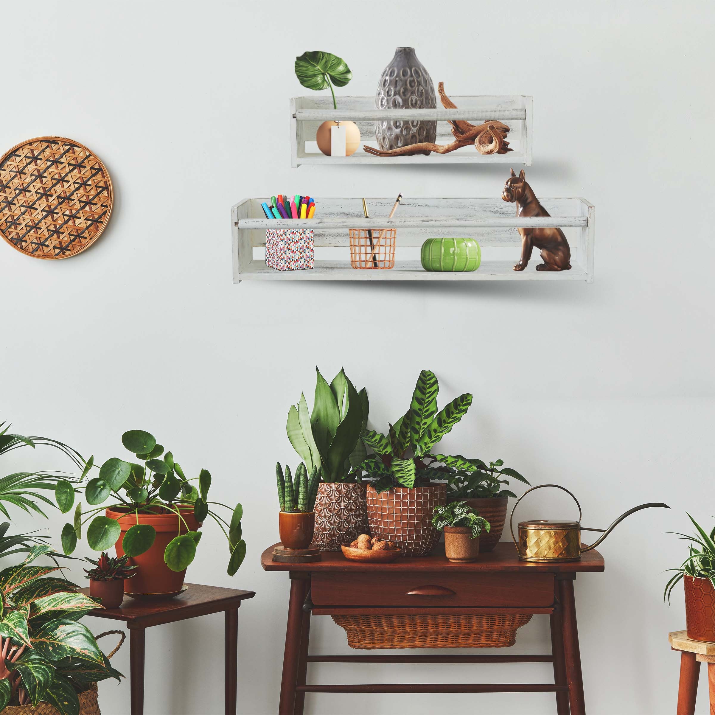Set Of Two White Wood Wall Mounted Floating Shelves-4