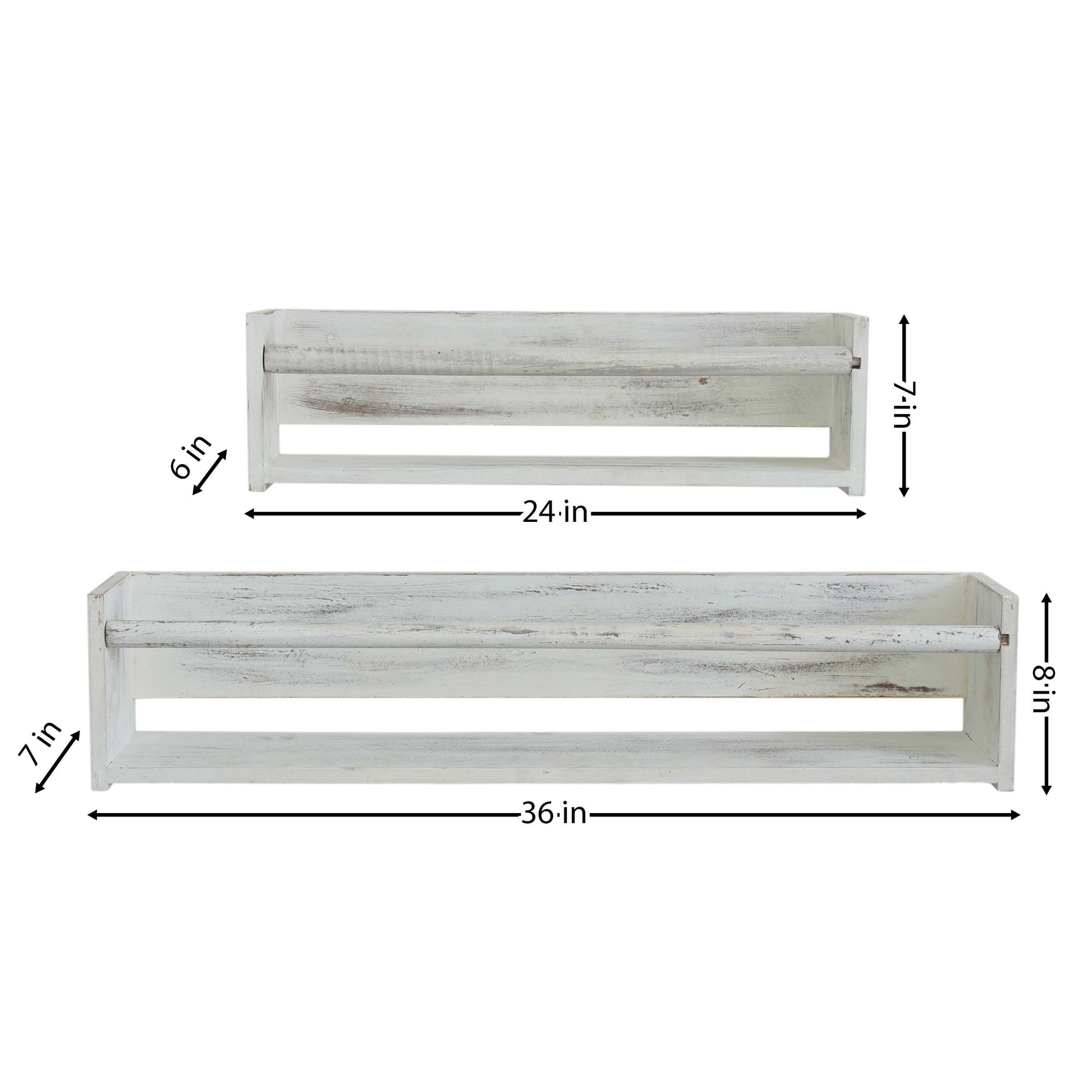 Set Of Two White Wood Wall Mounted Floating Shelves-5