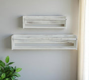 Set Of Two White Wood Wall Mounted Floating Shelves-0