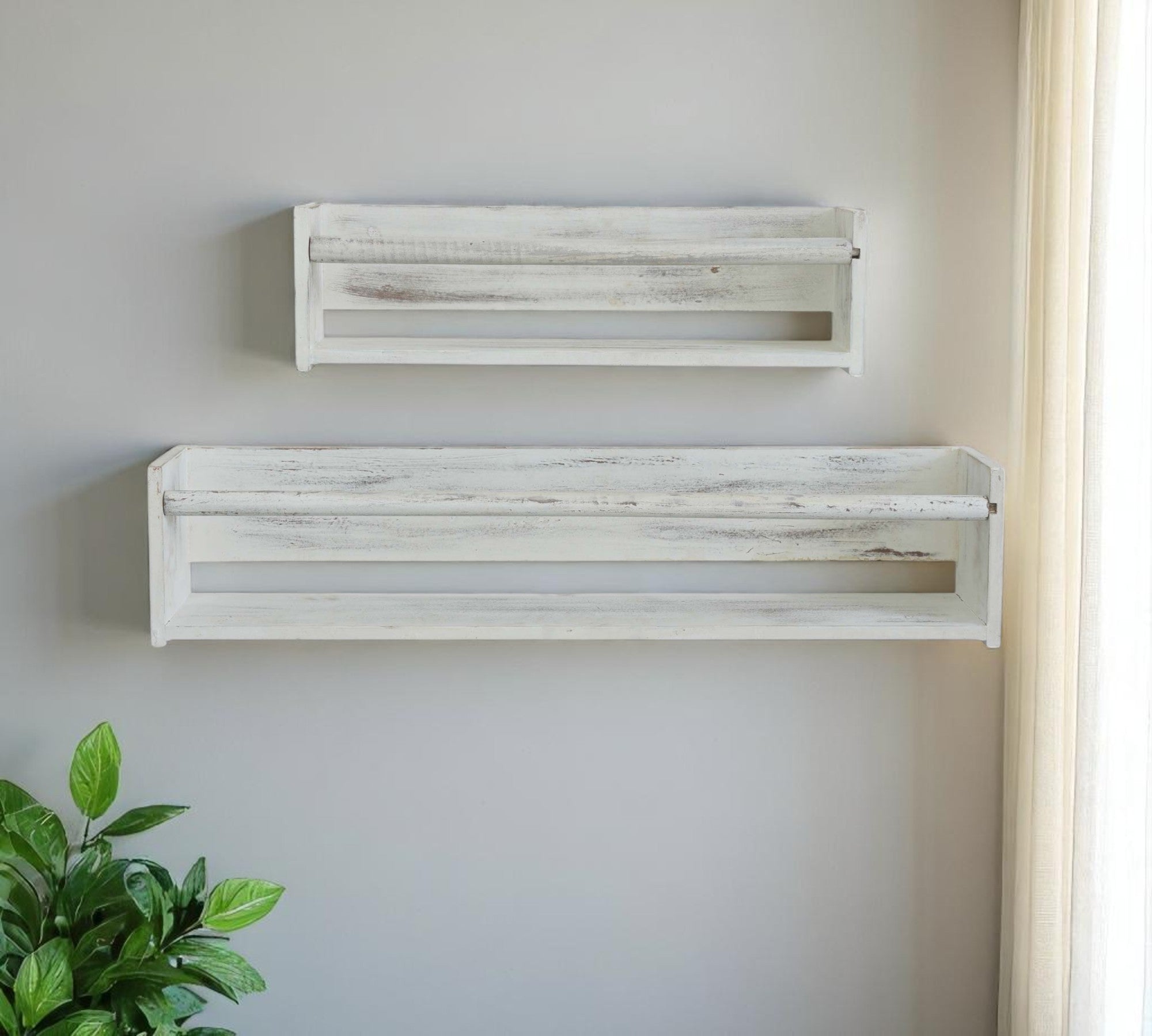 Set Of Two White Wood Wall Mounted Floating Shelves-0